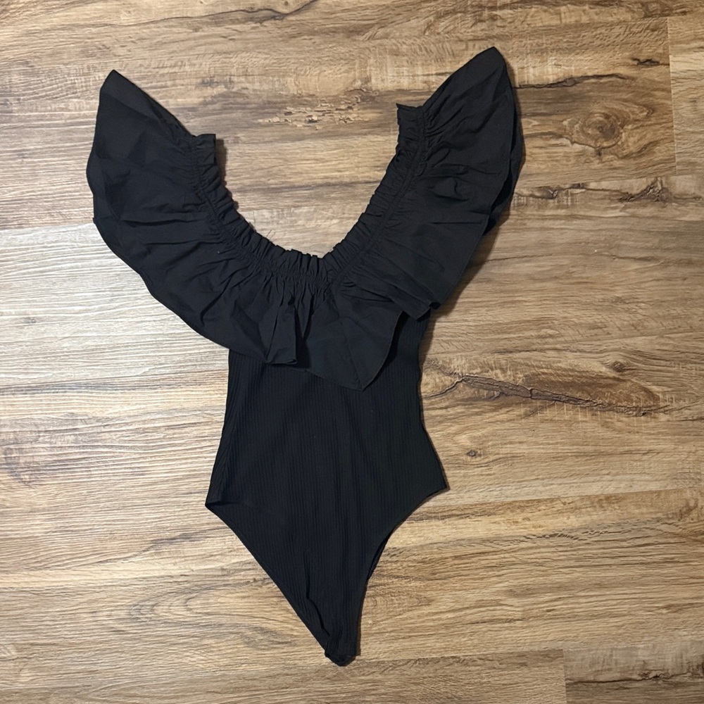 Black Ruffled Bodysuit